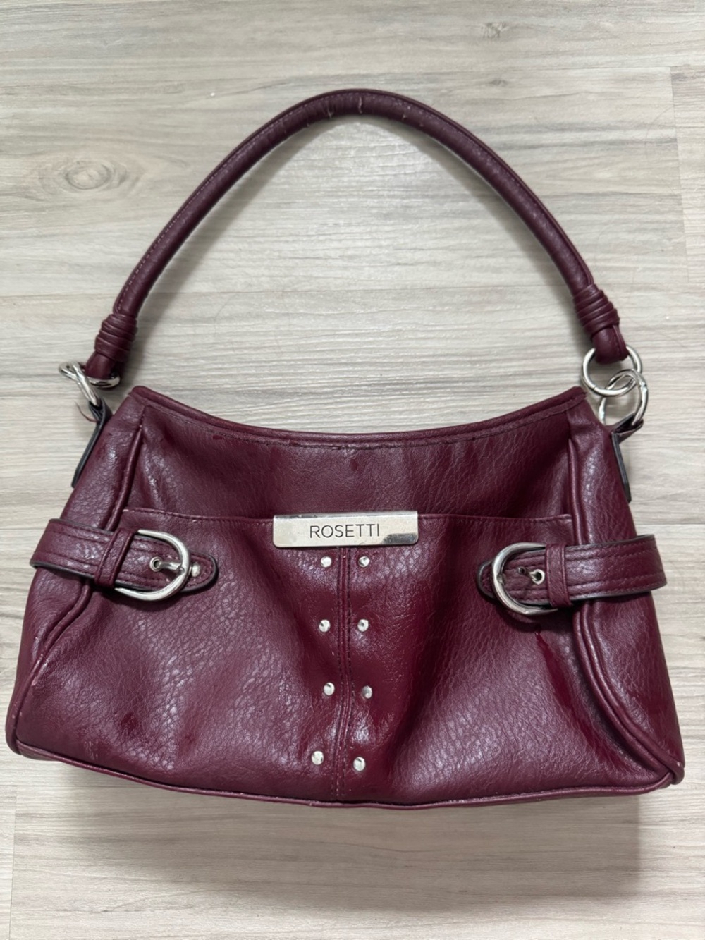 Rosetti Wine-Red Shoulder Bag with Silver Hardware